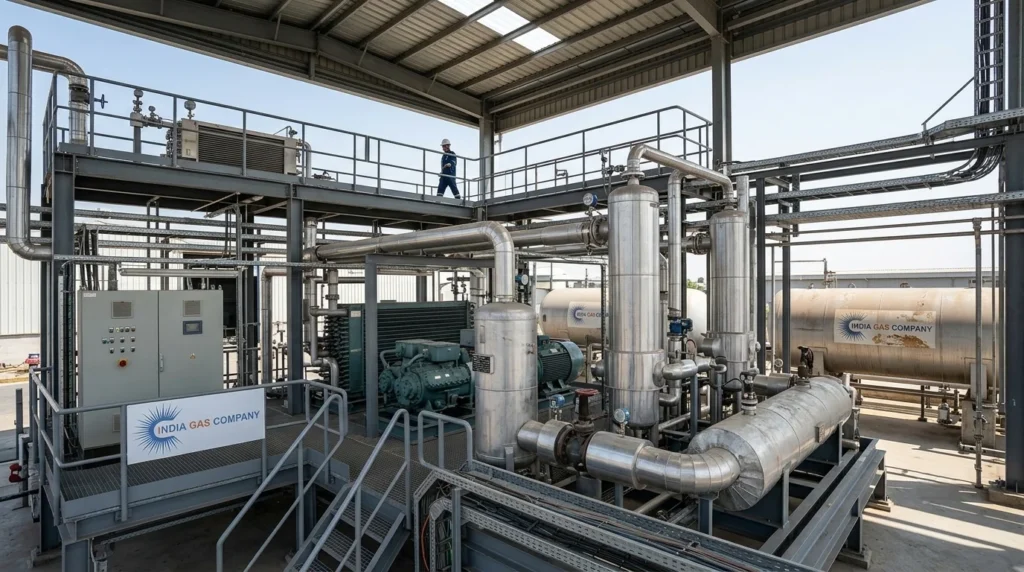 CO₂ Liquefaction System in Recovery Plant Industrial CO₂ liquefaction system with refrigeration compressors and CO₂ condenser