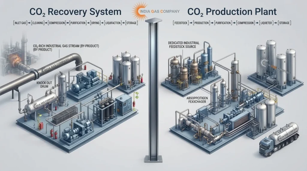 CO2 Recovery System vs CO2 Production Plant