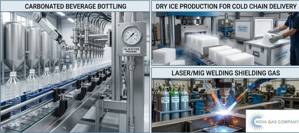 Multi-Industry Applications for Carbon Dioxide Applications of beverage grade CO2, dry ice production, and industrial gas applications.