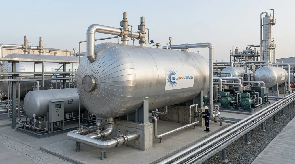 Liquid CO₂ Bulk Storage Tank Horizontal insulated liquid CO₂ storage tank at a CO₂ recovery plant